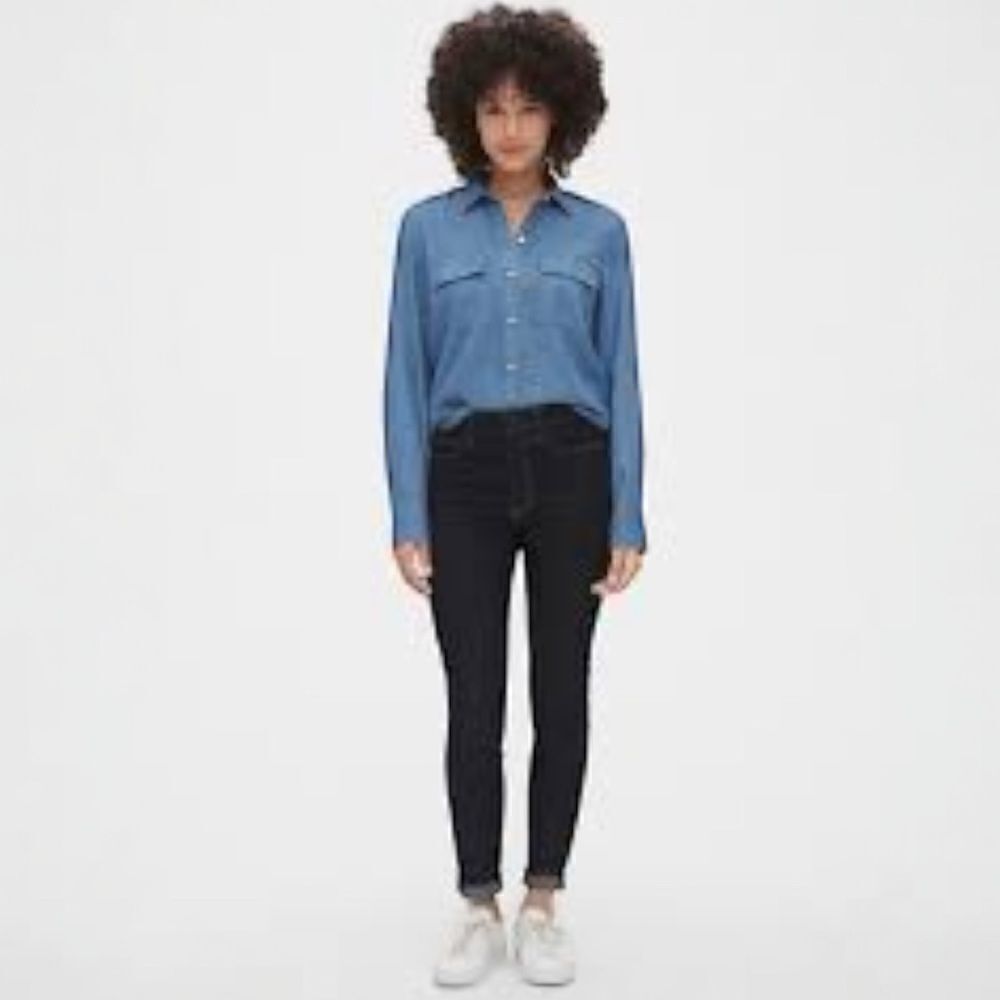 GAP Top Button-down Shirt Tencel Blue Size Medium